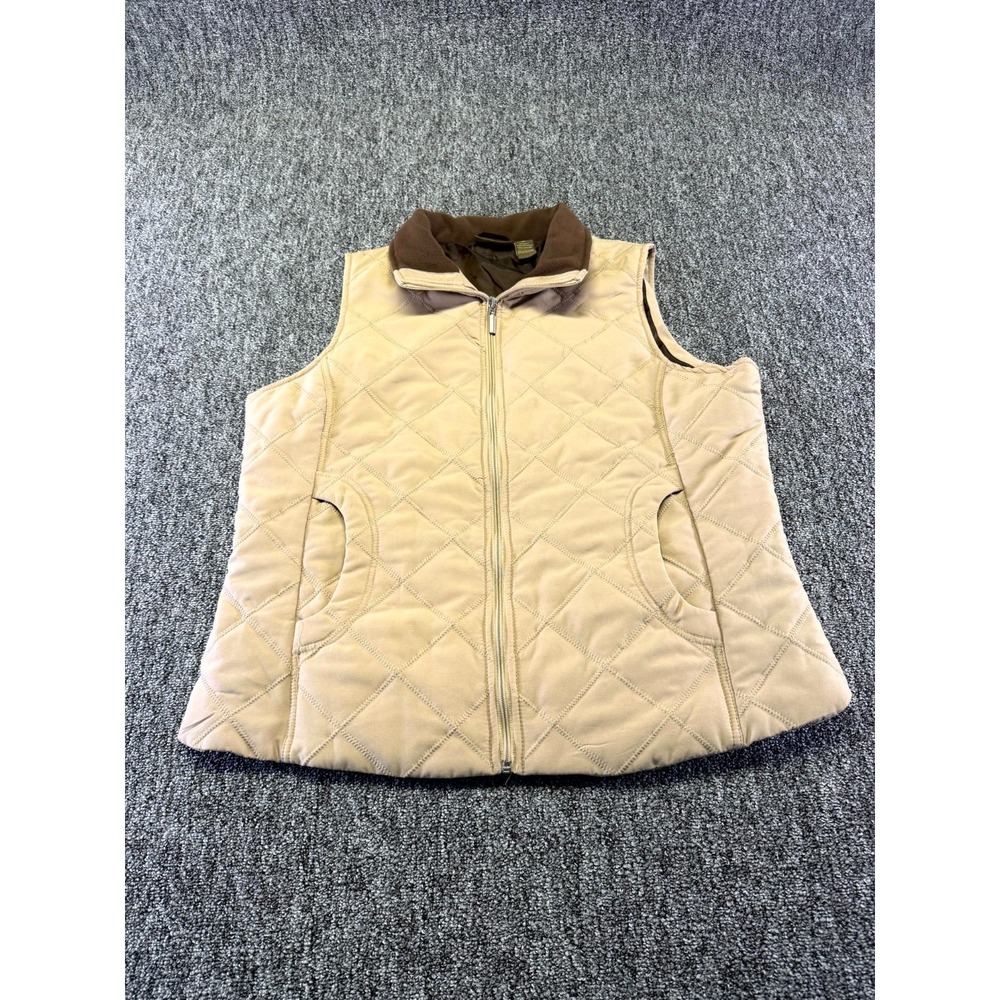 Jane Ashley Quilted Vest Womens XL Beige Lined Mock Neck Winter Outdoor Full Zip